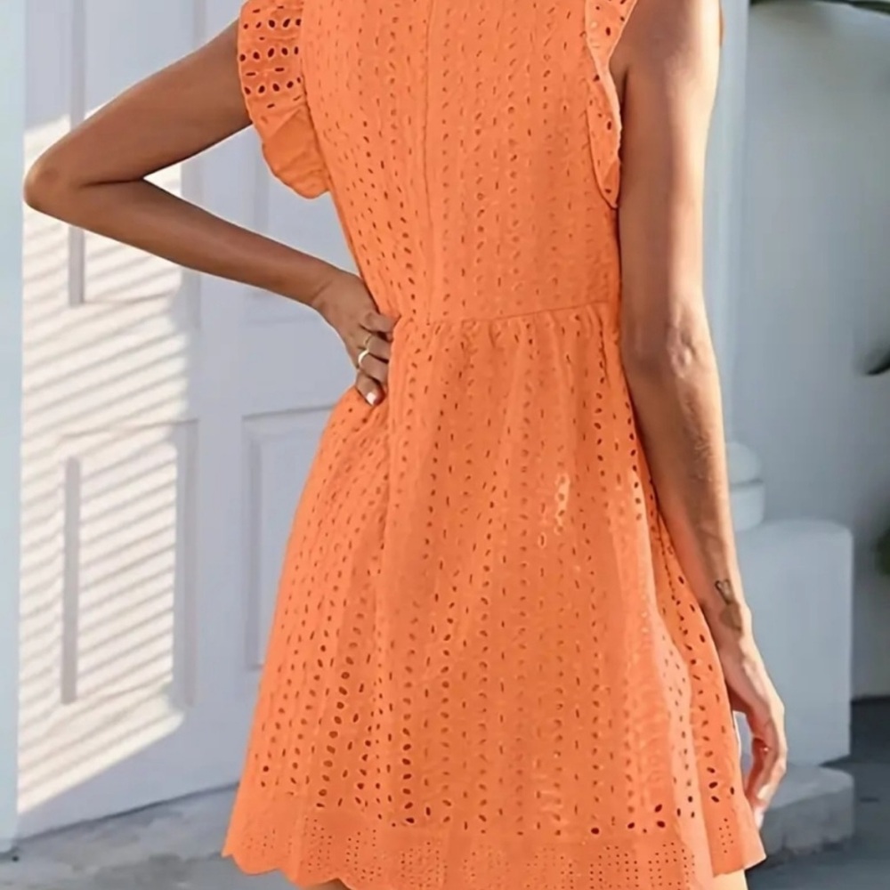 ❣️HOST PICK❣️Eyelet Mini Dress in Tangerine - Picture 3 of 9